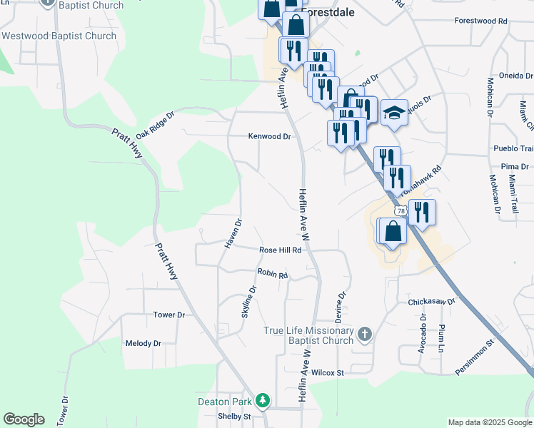 map of restaurants, bars, coffee shops, grocery stores, and more near in Birmingham