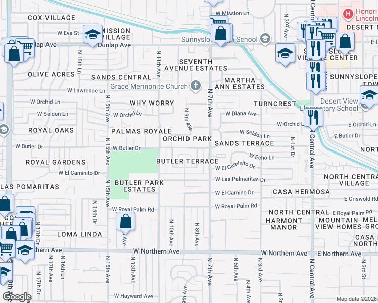 map of restaurants, bars, coffee shops, grocery stores, and more near 8323 North 9th Avenue in Phoenix
