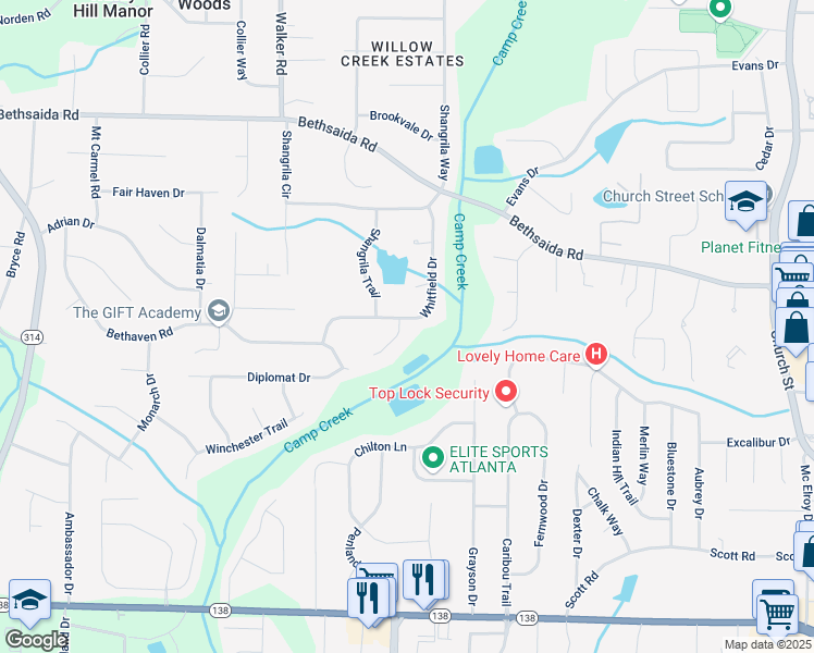 map of restaurants, bars, coffee shops, grocery stores, and more near 7173 Blackjack Court in Riverdale