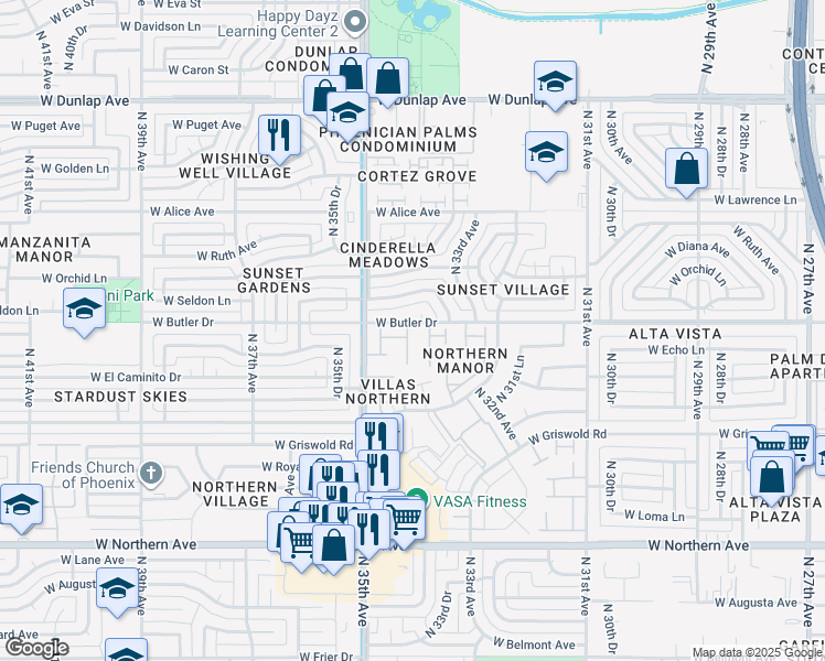 map of restaurants, bars, coffee shops, grocery stores, and more near 8425 North 34th Avenue in Phoenix