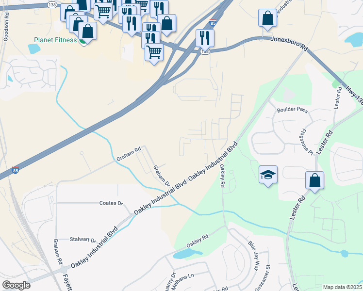 map of restaurants, bars, coffee shops, grocery stores, and more near 7365 Oakley Industrial Boulevard in Union City