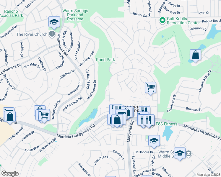 map of restaurants, bars, coffee shops, grocery stores, and more near 28460 Via Princesa in Murrieta