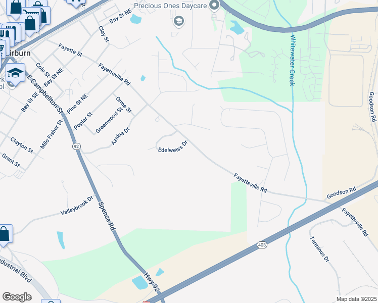 map of restaurants, bars, coffee shops, grocery stores, and more near 533 Fayetteville Road in Fairburn