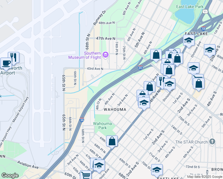 map of restaurants, bars, coffee shops, grocery stores, and more near 7208 4th Avenue North in Birmingham
