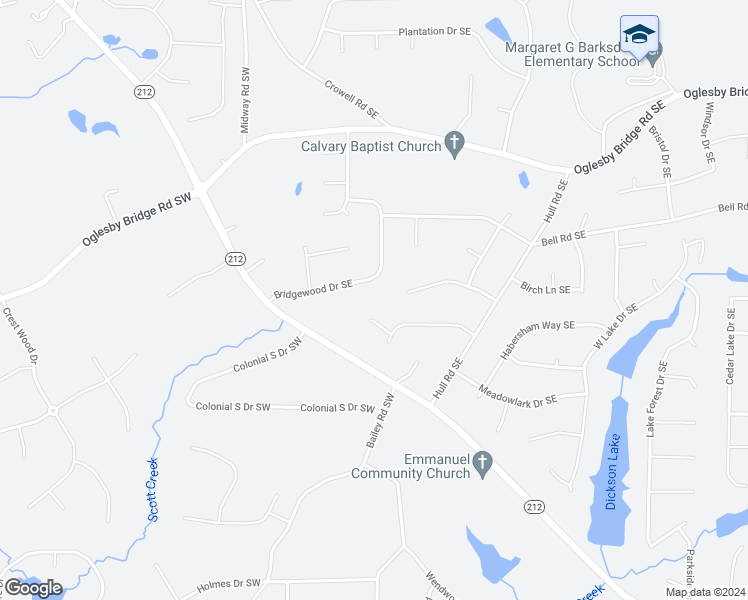 map of restaurants, bars, coffee shops, grocery stores, and more near 221 Bridgewood Drive Southeast in Conyers