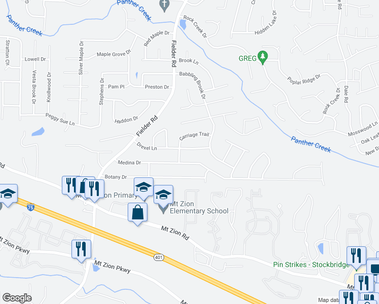 map of restaurants, bars, coffee shops, grocery stores, and more near 3041 Drexel Lane in Jonesboro