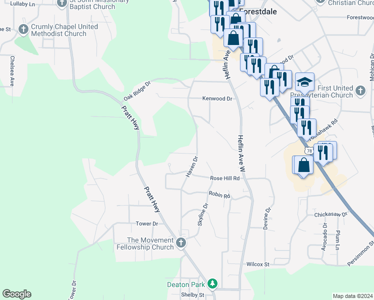 map of restaurants, bars, coffee shops, grocery stores, and more near 1324 Haven Drive in Forestdale