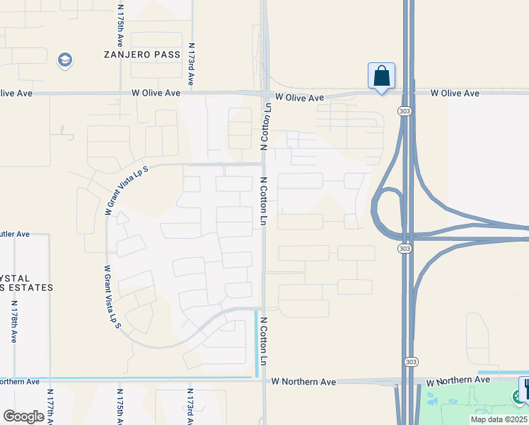 map of restaurants, bars, coffee shops, grocery stores, and more near 8601 North Cotton Lane in Waddell