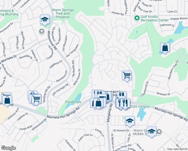 map of restaurants, bars, coffee shops, grocery stores, and more near 28460 Via Princesa in Murrieta