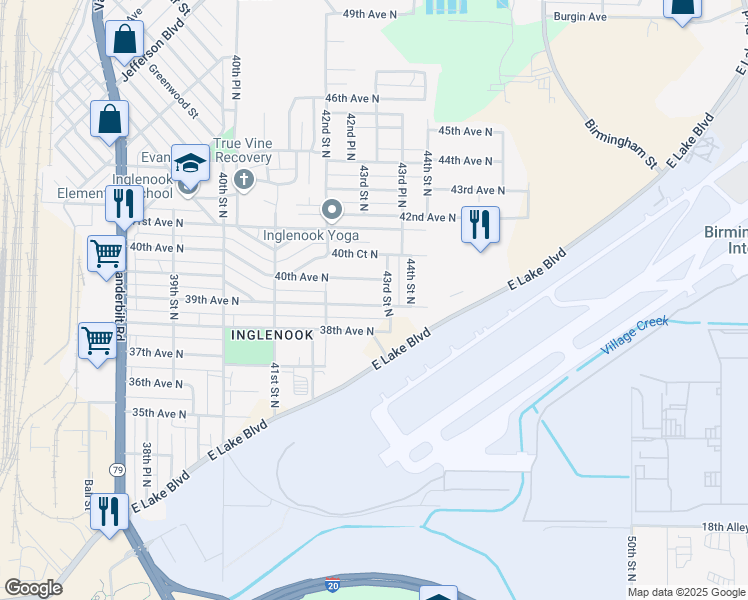 map of restaurants, bars, coffee shops, grocery stores, and more near 4244 39th Avenue North in Birmingham