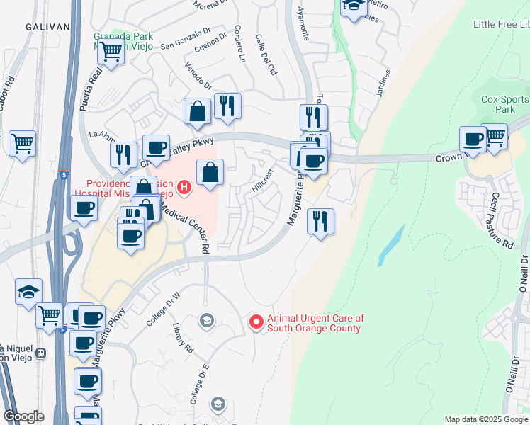 map of restaurants, bars, coffee shops, grocery stores, and more near 27791 Berwick in Mission Viejo