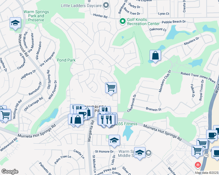 map of restaurants, bars, coffee shops, grocery stores, and more near 28942 Via La Espalda in Murrieta