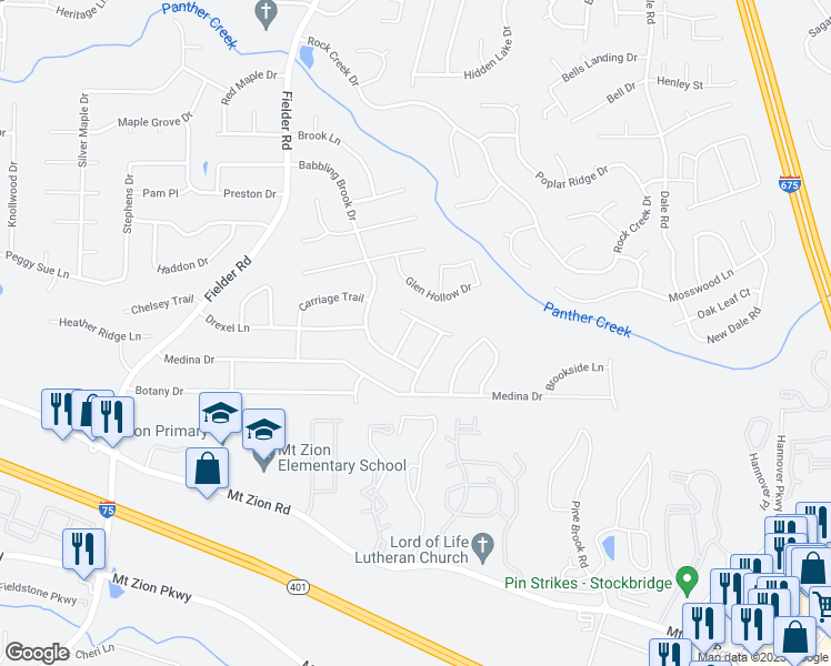 map of restaurants, bars, coffee shops, grocery stores, and more near 7108 Stanley Lane in Jonesboro