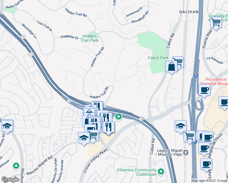 map of restaurants, bars, coffee shops, grocery stores, and more near 27716 Greenfield Drive in Laguna Hills