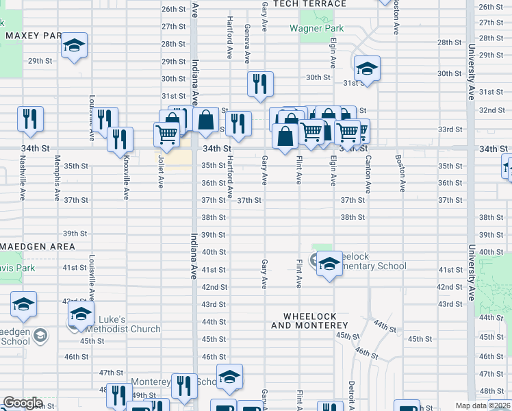 map of restaurants, bars, coffee shops, grocery stores, and more near 3210 37th Street in Lubbock