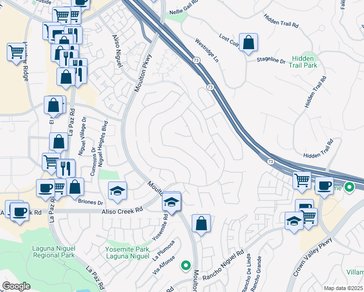 map of restaurants, bars, coffee shops, grocery stores, and more near 27712 Manor Hill Road in Laguna Niguel