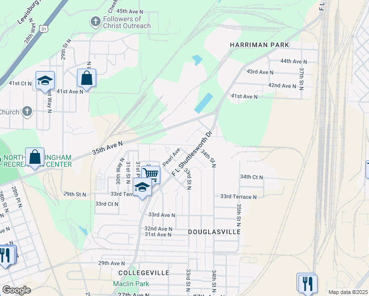 map of restaurants, bars, coffee shops, grocery stores, and more near 3329 Pearl Avenue in Birmingham