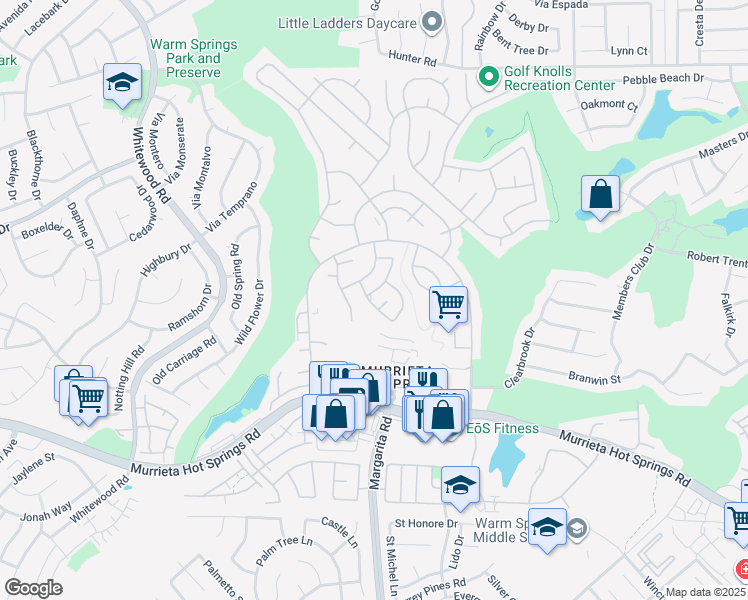 map of restaurants, bars, coffee shops, grocery stores, and more near 28786 Via Roja in Murrieta