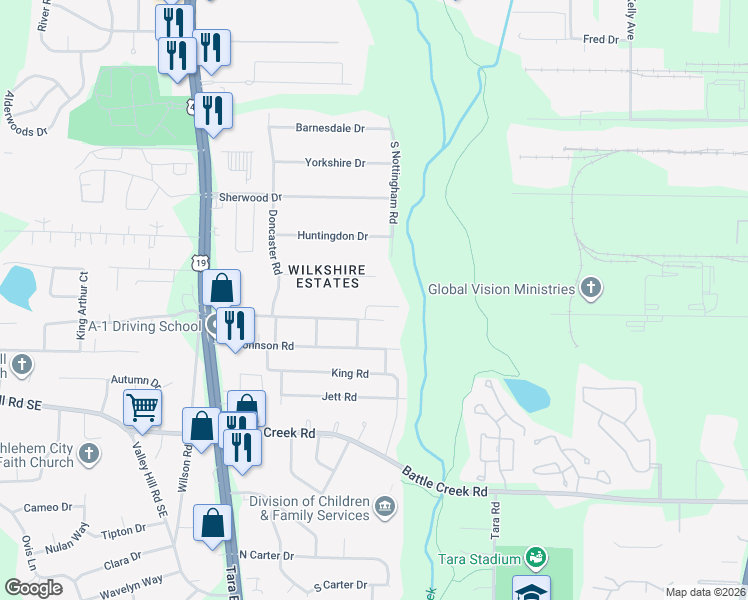 map of restaurants, bars, coffee shops, grocery stores, and more near 836 Patton Court in Jonesboro
