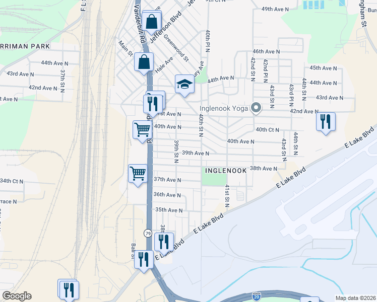 map of restaurants, bars, coffee shops, grocery stores, and more near 3933 39th Court North in Birmingham