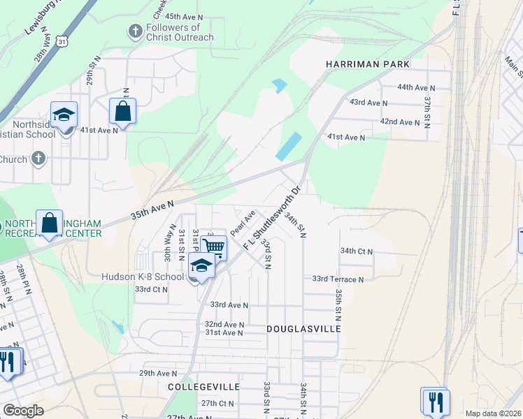 map of restaurants, bars, coffee shops, grocery stores, and more near 3329 Pearl Avenue in Birmingham