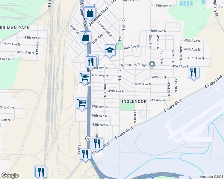 map of restaurants, bars, coffee shops, grocery stores, and more near 3933 39th Court North in Birmingham