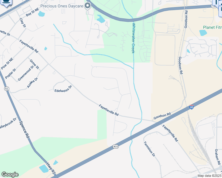 map of restaurants, bars, coffee shops, grocery stores, and more near Jerome Road in Fairburn
