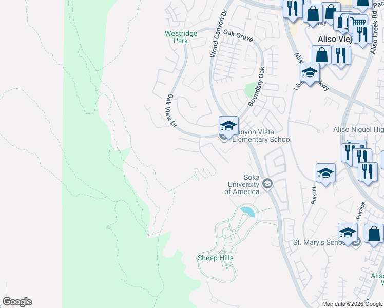 map of restaurants, bars, coffee shops, grocery stores, and more near 20 Vermilion Cliffs in Aliso Viejo
