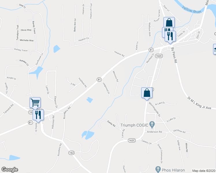 map of restaurants, bars, coffee shops, grocery stores, and more near 25 Hegwood Drive in Covington