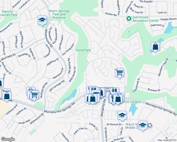 map of restaurants, bars, coffee shops, grocery stores, and more near 28541 Via Princesa in Murrieta