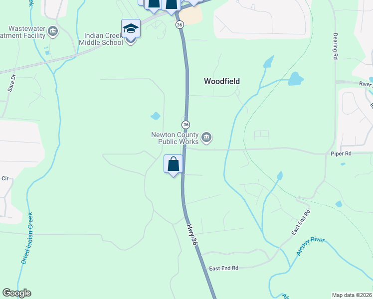 map of restaurants, bars, coffee shops, grocery stores, and more near 10603 Georgia 36 in Covington