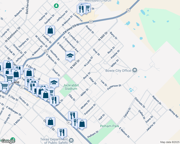 map of restaurants, bars, coffee shops, grocery stores, and more near 907 Rock St in Bowie