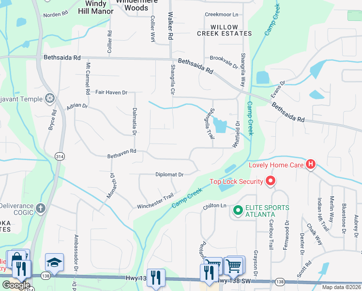 map of restaurants, bars, coffee shops, grocery stores, and more near 1400 Ester Court in Riverdale