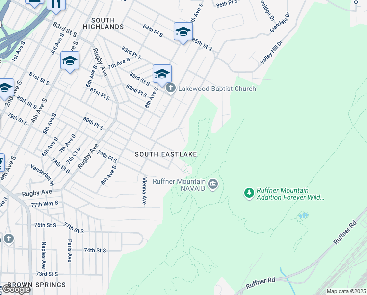 map of restaurants, bars, coffee shops, grocery stores, and more near 1020 82nd Street South in Birmingham