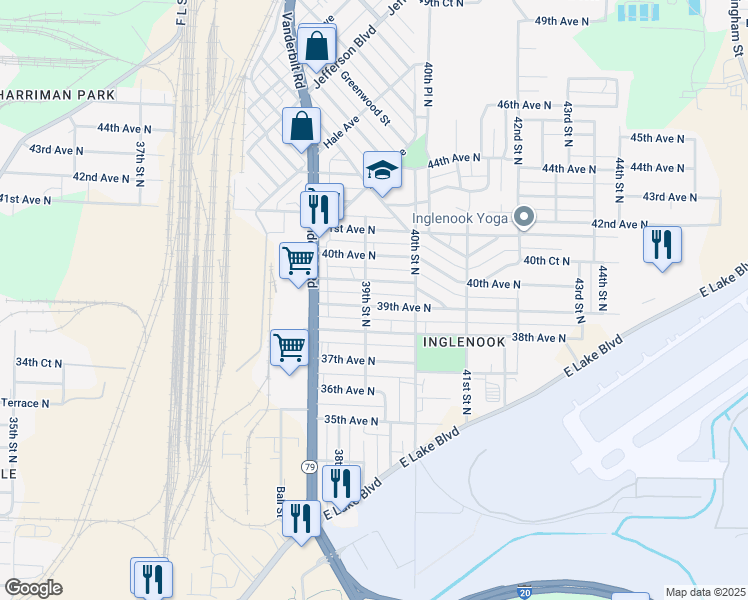 map of restaurants, bars, coffee shops, grocery stores, and more near 3901 39th Court North in Birmingham