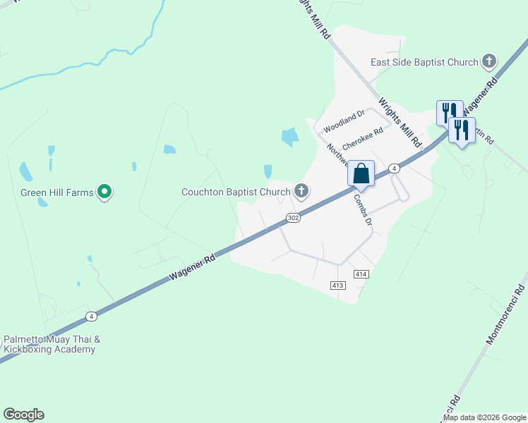 map of restaurants, bars, coffee shops, grocery stores, and more near 32 Joe Walker Court in Aiken