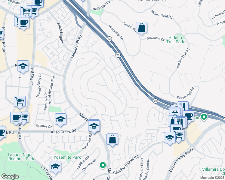 map of restaurants, bars, coffee shops, grocery stores, and more near 27702 Daisyfield Drive in Laguna Niguel