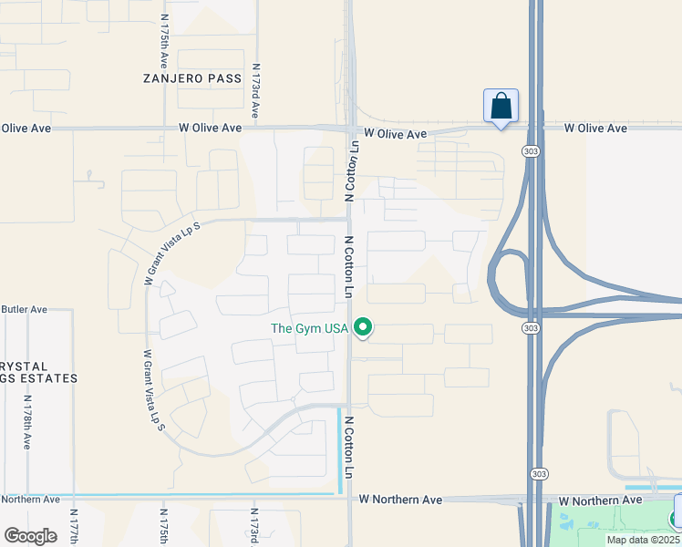 map of restaurants, bars, coffee shops, grocery stores, and more near 8599 North 171st Drive in Waddell