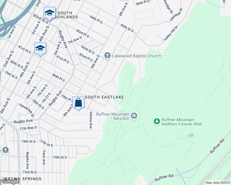 map of restaurants, bars, coffee shops, grocery stores, and more near 1020 82nd Street South in Birmingham