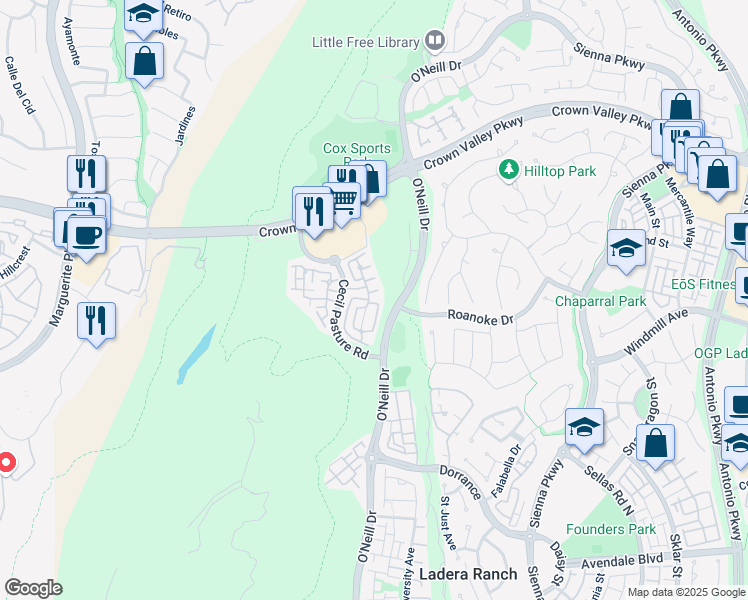 map of restaurants, bars, coffee shops, grocery stores, and more near 54 Livingston Place in Ladera Ranch