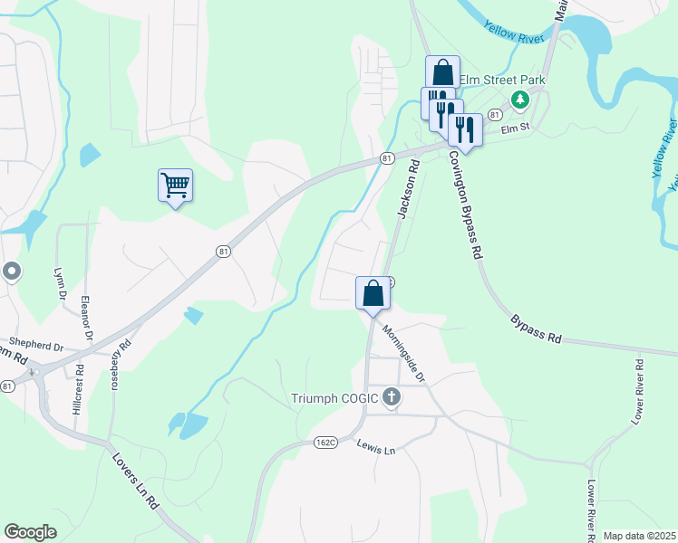 map of restaurants, bars, coffee shops, grocery stores, and more near 40 Weldon Place in Covington
