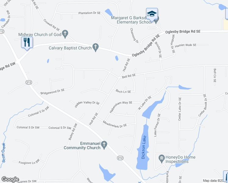 map of restaurants, bars, coffee shops, grocery stores, and more near 4810 Hull Road Southeast in Conyers