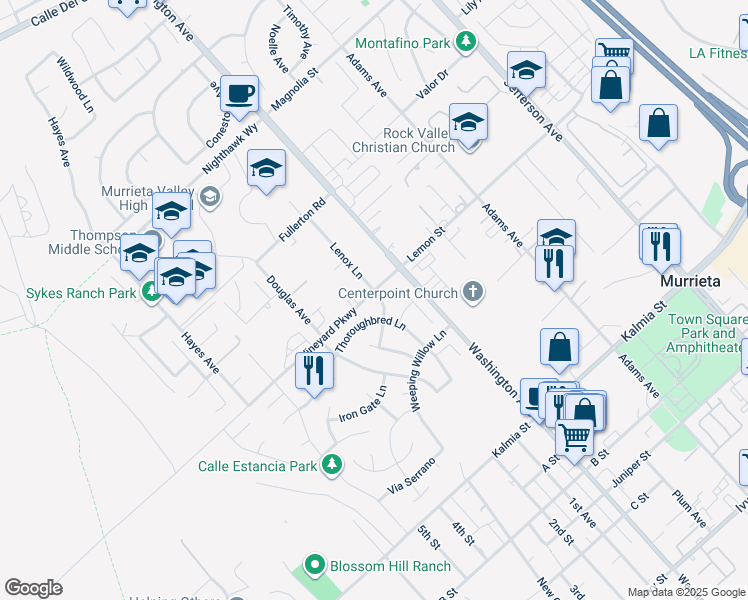 map of restaurants, bars, coffee shops, grocery stores, and more near 24307 Lenox Lane in Murrieta