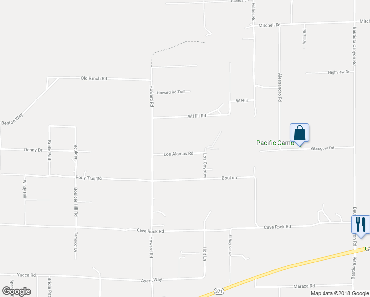 map of restaurants, bars, coffee shops, grocery stores, and more near 38600 Howard Road in Anza