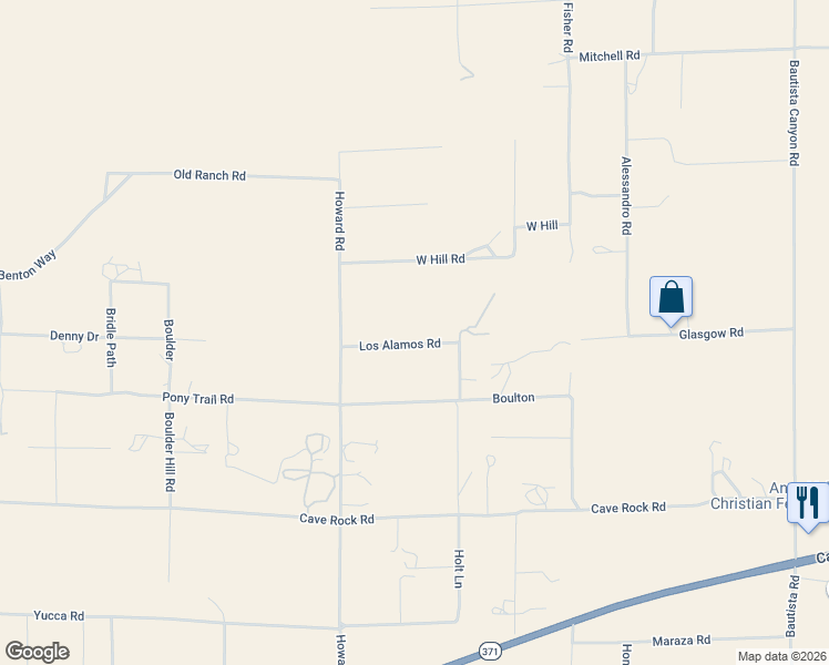 map of restaurants, bars, coffee shops, grocery stores, and more near 38600 Howard Road in Anza