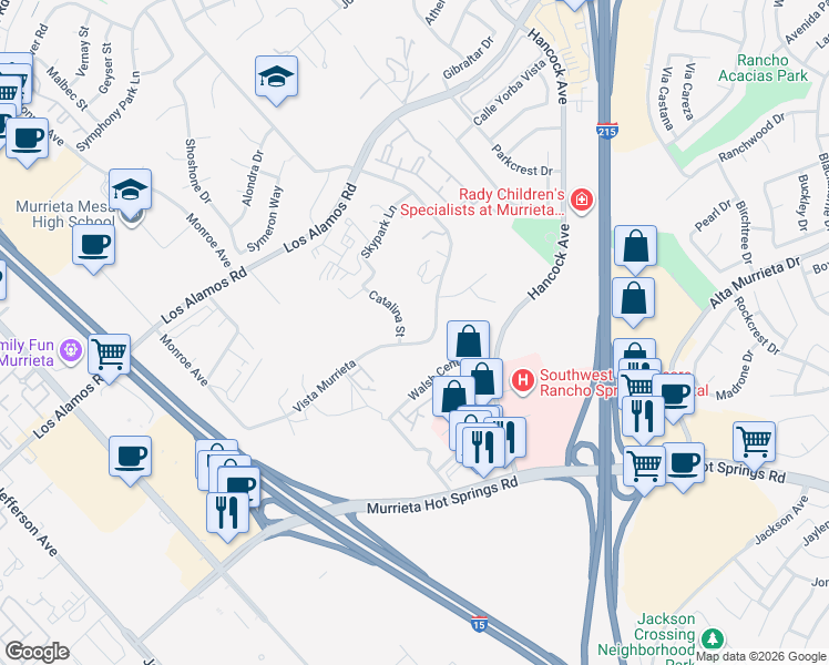 map of restaurants, bars, coffee shops, grocery stores, and more near 40611 Vista Murrieta in Murrieta