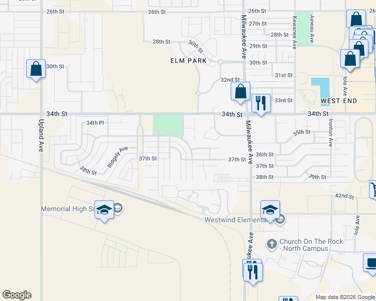 map of restaurants, bars, coffee shops, grocery stores, and more near 3609 Pontiac Avenue in Lubbock