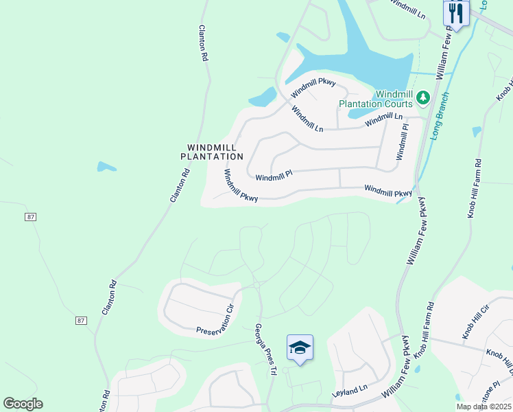 map of restaurants, bars, coffee shops, grocery stores, and more near 954 Windmill Parkway in Evans