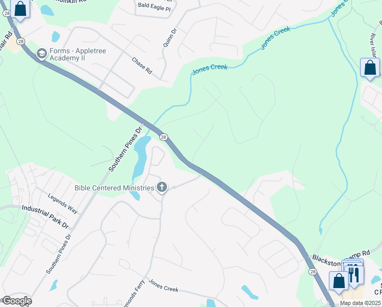 map of restaurants, bars, coffee shops, grocery stores, and more near 207 Oleander Trail in Evans