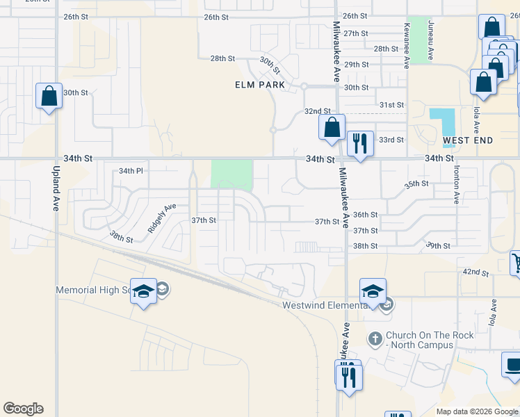 map of restaurants, bars, coffee shops, grocery stores, and more near 3609 Pontiac Avenue in Lubbock